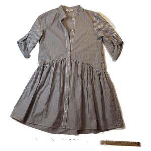 Madewell classic Button-Front taupe Mini Shirtdress vertical Stripe Poplin XXS